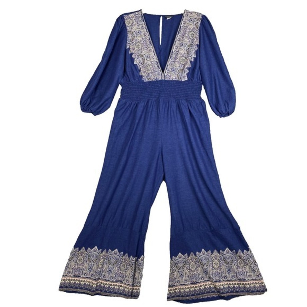 Venus Jumpsuit Womens 22 Wide Leg Plunge‎ Neckline Paisley Hippie Boho Resort